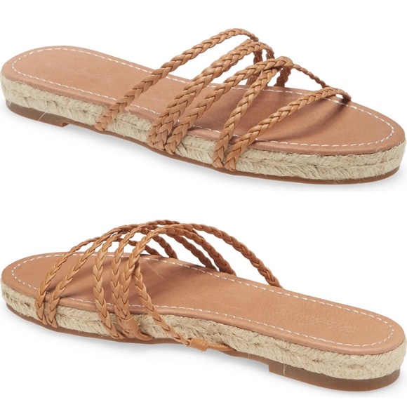 Madewell ‘The Kathryn’ Espadrille Slide Sandal in Leather in Amber Brown NWT - Picture 3 of 13